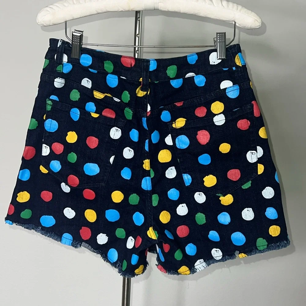 🔹 Swank A Posh Polka Dot Denim Shorts with Crystal Embellishments